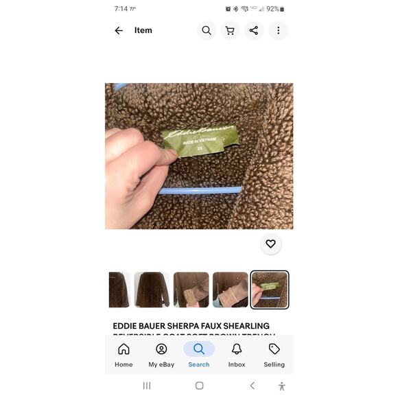 EDDIE BAUER SHERPA FAUX SHEARLING REVERSIBLE COAT SOFT BROWN TRENCH SOFT XL - Picture 16 of 16